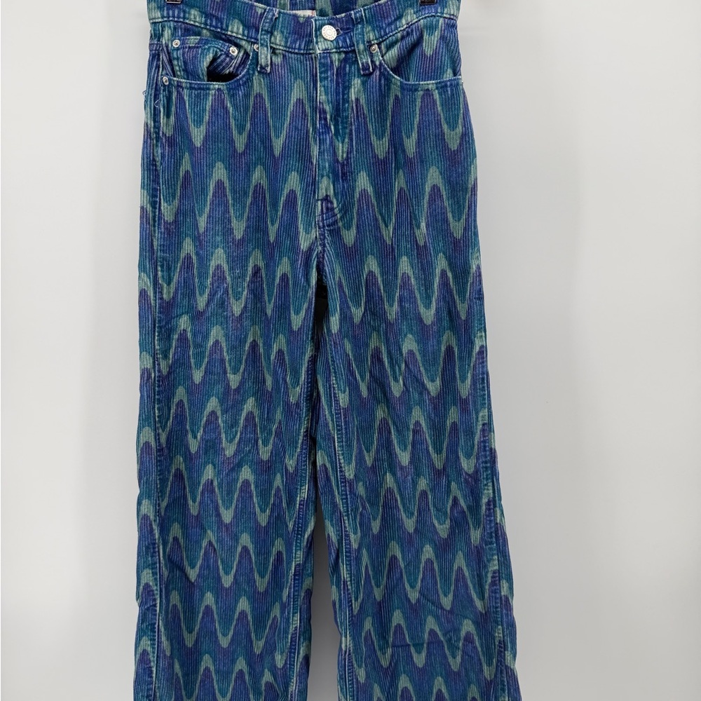 BDG Urban Outfitters High & Wide Blue Wave Corduroy Pants size 26 Y2K